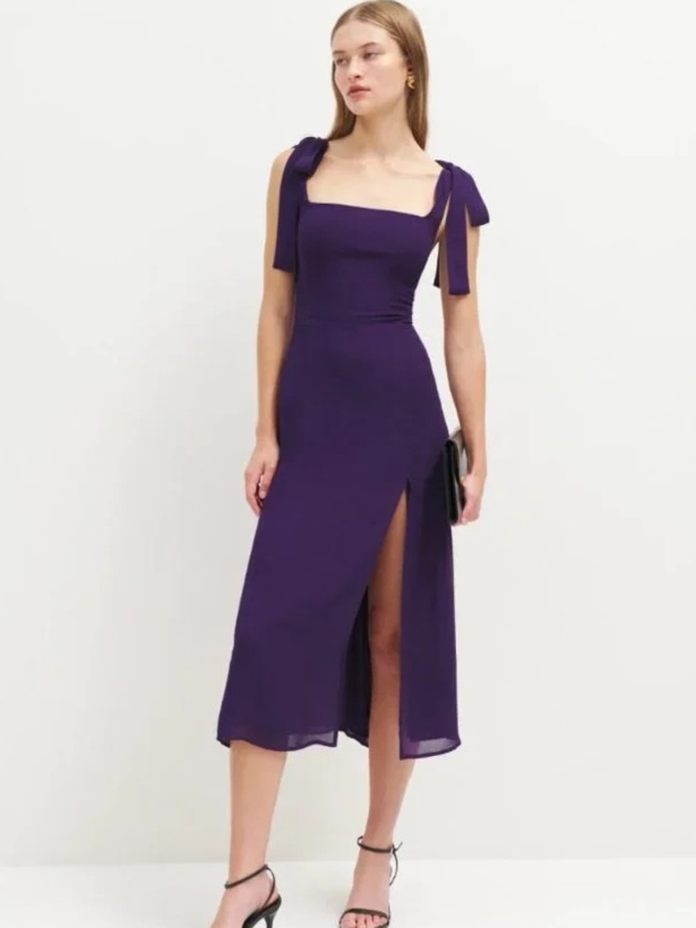 NWOT Reformation Petites Twilight Midi Dress Purple Raisin Side Slit Slip Size 6